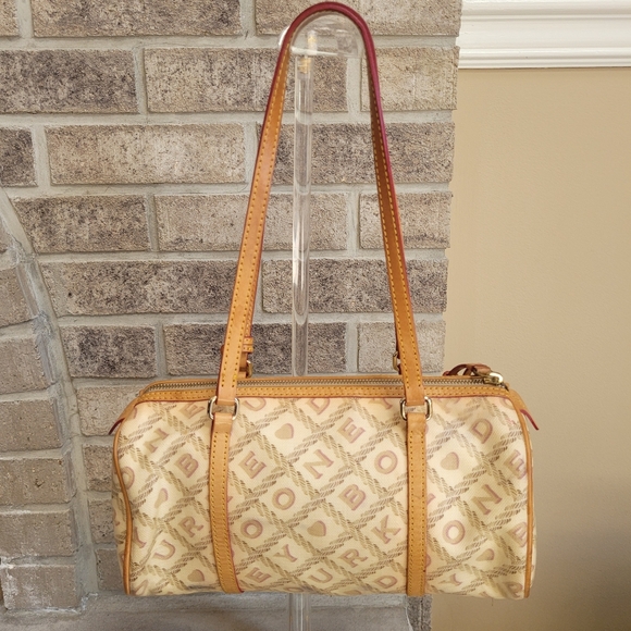 *Rare* Y2K Dooney & Bourke Barrel Shoulder Bag Beige Monogram Vachetta Leather - Picture 4 of 13